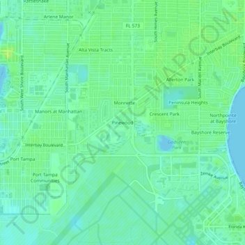 Mappa topografica Pinewood, altitudine, rilievo