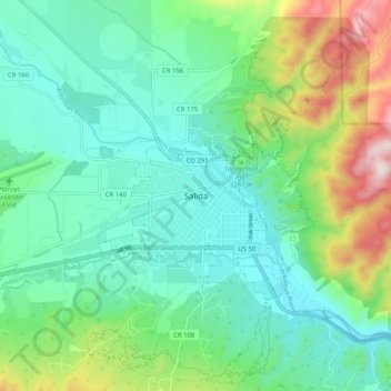 Mappa topografica Salida, altitudine, rilievo