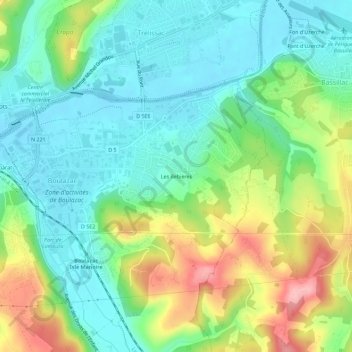 Mappa topografica Les Rebières, altitudine, rilievo