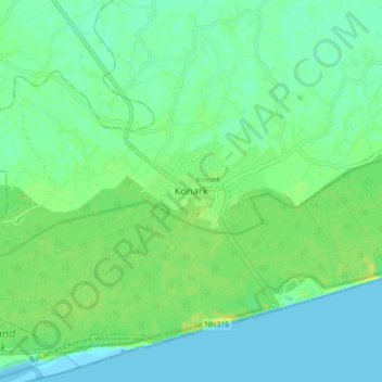 Mappa topografica Konark, altitudine, rilievo
