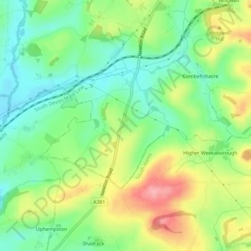 Mappa topografica Waye Barton, altitudine, rilievo