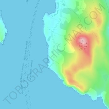 Mappa topografica Kirkabister, altitudine, rilievo