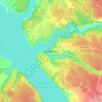 Mappa topografica Добрянка, altitudine, rilievo