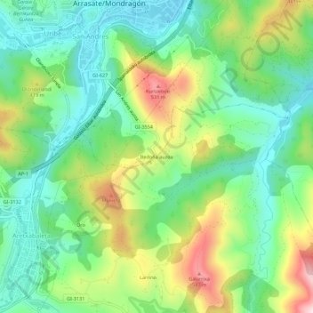Mappa topografica Bedoña auzoa, altitudine, rilievo
