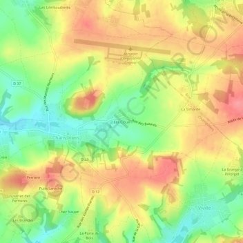 Mappa topografica Les Cloux, altitudine, rilievo