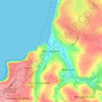 Mappa topografica Perranporth, altitudine, rilievo