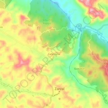 Mappa topografica Caña Agria, altitudine, rilievo