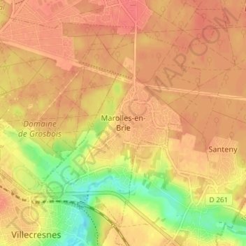 Mappa topografica Marolles-en-Brie, altitudine, rilievo