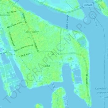 Mappa topografica Edakochi, altitudine, rilievo