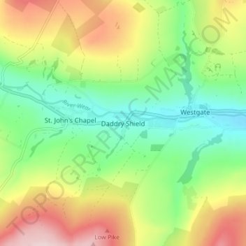 Mappa topografica Daddry Shield, altitudine, rilievo