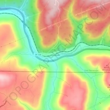 Mappa topografica Whiteside, altitudine, rilievo