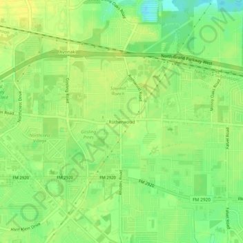 Mappa topografica Rotherwood, altitudine, rilievo