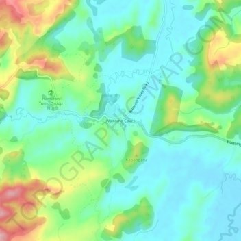 Mappa topografica Waitomo Caves, altitudine, rilievo