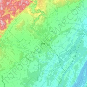 Mappa topografica Joliette, altitudine, rilievo