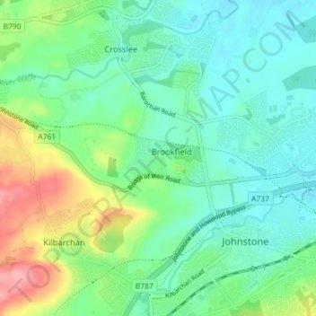 Mappa topografica Brookfield, altitudine, rilievo