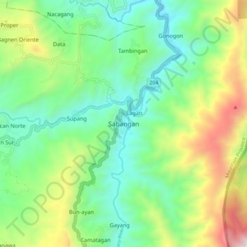 Mappa topografica Sabangan, altitudine, rilievo