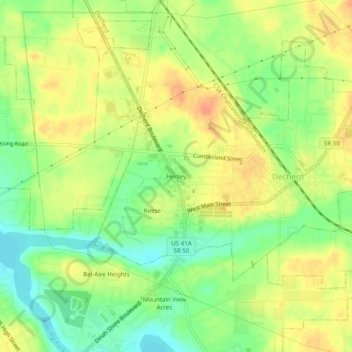 Mappa topografica Henley, altitudine, rilievo