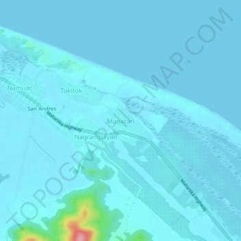 Mappa topografica Magacan, altitudine, rilievo