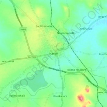 Mappa topografica Haveri, altitudine, rilievo