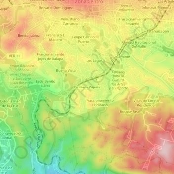 Mappa topografica Emiliano Zapata, altitudine, rilievo