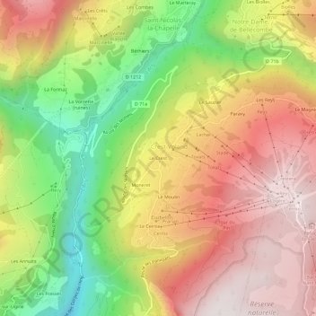 Mappa topografica Le Crest, altitudine, rilievo