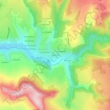 Mappa topografica Chon Gron, altitudine, rilievo