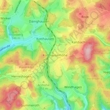 Mappa topografica Kotthauserhöhe, altitudine, rilievo
