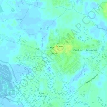 Mappa topografica Westoe, altitudine, rilievo