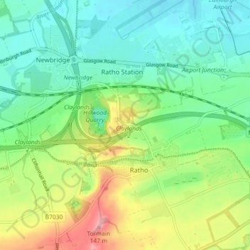 Mappa topografica Hillend, altitudine, rilievo