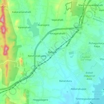 Mappa topografica Bidadi, altitudine, rilievo