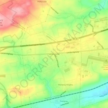 Mappa topografica Sadsburyville, altitudine, rilievo