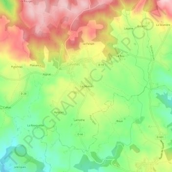 Mappa topografica La Devèze, altitudine, rilievo