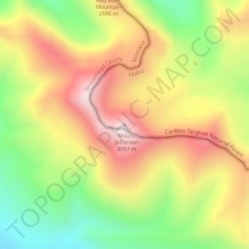 Mappa topografica Jefferson Mount, altitudine, rilievo