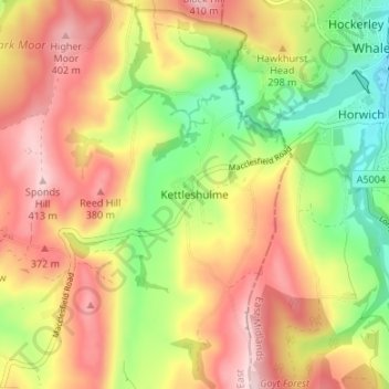 Mappa topografica Kettleshulme, altitudine, rilievo