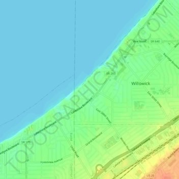 Mappa topografica Brookwood Beach, altitudine, rilievo