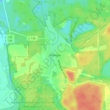 Mappa topografica Möhlau, altitudine, rilievo
