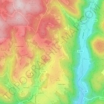 Mappa topografica Wolpadingen, altitudine, rilievo