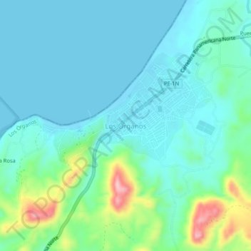 Mappa topografica Los Organos, altitudine, rilievo