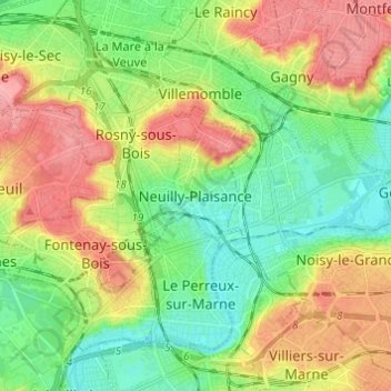 Mappa topografica Neuilly-Plaisance, altitudine, rilievo