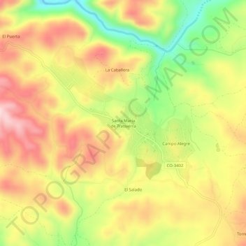 Mappa topografica Santa María de Trassierra, altitudine, rilievo