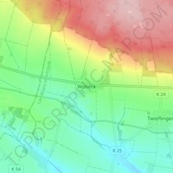 Mappa topografica Wobeck, altitudine, rilievo