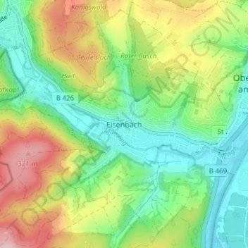 Mappa topografica Eisenbach, altitudine, rilievo