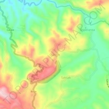 Mappa topografica Olango, altitudine, rilievo