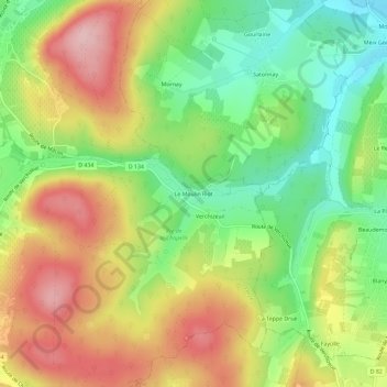 Mappa topografica Le Moulin Riot, altitudine, rilievo
