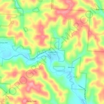 Mappa topografica Longstreth, altitudine, rilievo