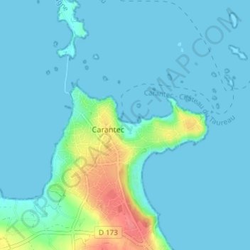 Mappa topografica Grève du Kelenn, altitudine, rilievo