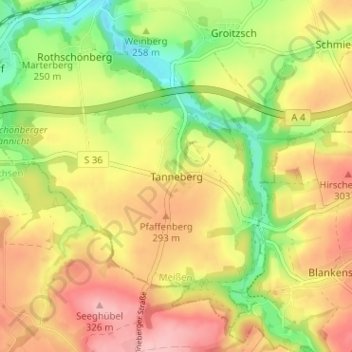 Mappa topografica Tanneberg, altitudine, rilievo