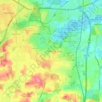 Mappa topografica Fitchburg, altitudine, rilievo