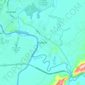Mappa topografica Ricaurte, altitudine, rilievo