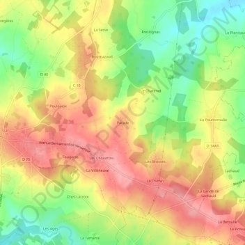 Mappa topografica Parade, altitudine, rilievo